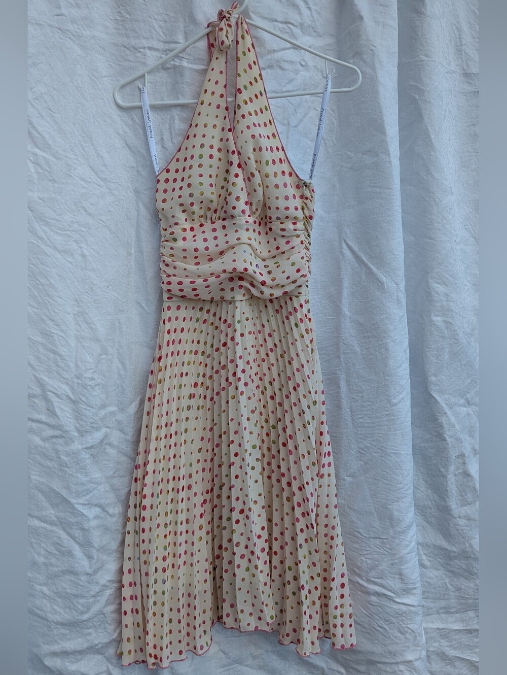 Frank Lyman Dress  Cream Pink Halter Polka Dot 4